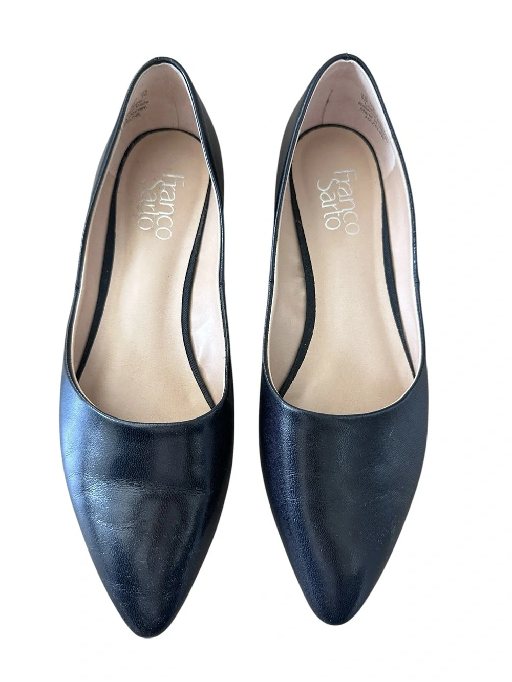 Franco Sarto Hazeline Black Leather Pointed Toe Flats Size 9 Like New - Picture 2 of 9